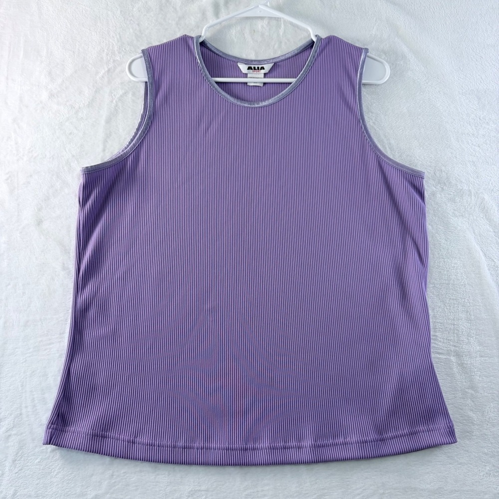 ALIA Sport Tank Top Ribbed Sleeveless Purple Metallic Trim 2X